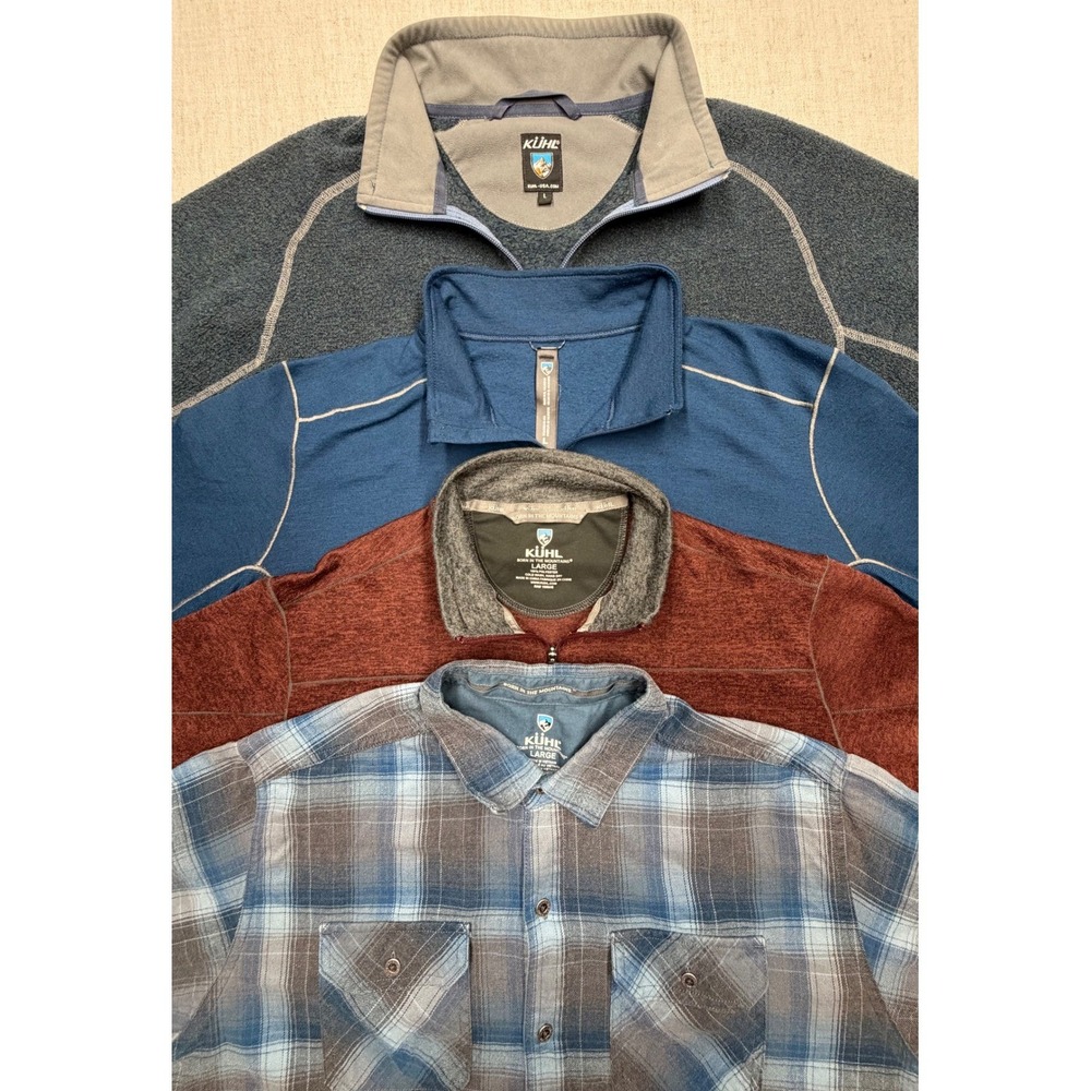 Kuhl Mens Large Bundle 4pc Plaid Flannel Fleece Quarter Zip Pullover Lot Blue